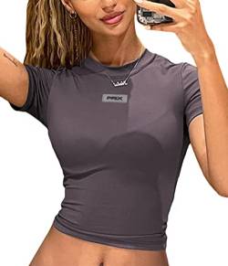 ticticlily Crop Top Damen Sexy Y2K Vintage Retro Sommer Cropped Top Langarmshirt mit Reißverschluss T-Shirt Enge Zip Up Casual Kurzarm Langarm Tee Shirt Streetwear B1 Violett S von ticticlily