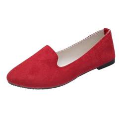 ticticlily Damen Ballerina Bequeme Slip Ons Flach Bequem Walking Ballerina Schuhe Spitze Zehenpartie rutschfest Niedriger Absatz Schuhe Casual Loafer Schuh A Rot 42 EU von ticticlily