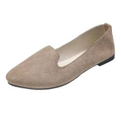 ticticlily Damen Ballerina Bequeme Slip Ons Flach Walking Ballerina Schuhe Spitze rutschfest Niedriger Absatz Schuhe Loafer Schuhe A Khaki 37 EU von ticticlily