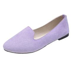 ticticlily Damen Ballerinas Pumps Slip On Flach Bequem Walking Ballerina Spitze rutschfest Niedriger Absatz Loafer Casual Schuh A Violett 38 EU von ticticlily