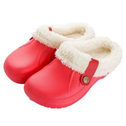 ticticlily Damen Clogs Gefüttert Herren Winter Hausschuhe Wasserdicht Warme Pantoffeln Plüsch Pantoletten Rutschfeste Garten Clogs Winter Outdoor Gefüttert Hausschuhe A Rot 39/40 EU von ticticlily