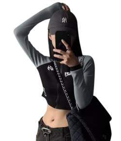 ticticlily Damen Cropped Top Y2K Retro T-Shirt Enge Jacken Langarm Zip Up Tops Oberteile Sexy Casual Langarmshirt Tee Shirt Tshirt F4 Schwarz M von ticticlily