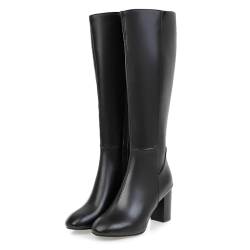 ticticlily Damen Klassische Stiefel Frauen Stiefel Warme Lange Stiefel Hohe Stiefel Boots Elegante Sexy Runde Zehe Plattformen High Heel Stiefel A Schwarz 40 EU von ticticlily