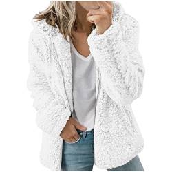 ticticlily Damen Mantel Teddy Plüschmantel Fleecejacken Herbst Winter Jacken Übergangsjacken Kuschelig Lose Casual Kapuzenmantel Flauschjacke Damenbekleidung Große Größen A Weiß S von ticticlily