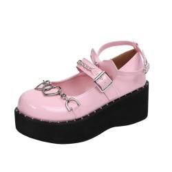 ticticlily Damen Mary Janes Klobige Plattform Mary Jane Schuhe Schnallenriemen Retro Plattform Pumps Chunky Lackleder Party Kleid Schuhe A Rosa 38 EU von ticticlily