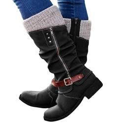 ticticlily Damen Overknee Stiefel Stiefeletten Lässige Warme Gefüttert Winter Langschaft Boots Reitstiefel Niedrige Lange Stiefel mit Absatz Beiläufige Winterschuhe A Schwarz 41 EU von ticticlily