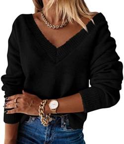 ticticlily Damen Pullover Winter Basic Oversize Pullover Casual Langarm V Ausschnitt Strickpullover Tops Warm Outwear Sweater Pulli Oberteil A Schwarz S von ticticlily