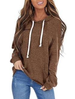 ticticlily Damen Pullover mit Kapuze Langarm Kapuzenpullover Casual Lose Sweatshirts mit Taschen Hoodie Sweater Long Sleeves Hoodies Langarmshirts Ovberteil Tops Herbst Braun XXL von ticticlily