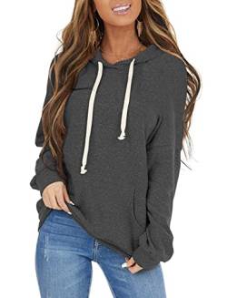 ticticlily Damen Pullover mit Kapuze Langarm V-Ausschnitt Hoodie Kapuzenpullover Casual Lose Sweatshirts mit Taschen Sweater Langarmshirts Oberteil Tops Pulli Herbst Winter Dunkelgrau S von ticticlily