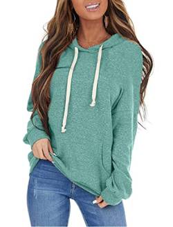 ticticlily Damen Pullover mit Kapuze Langarm V-Ausschnitt Hoodie Kapuzenpullover Casual Lose Sweatshirts mit Taschen Sweater Langarmshirts Oberteil Tops Pulli Herbst Winter Grün M von ticticlily