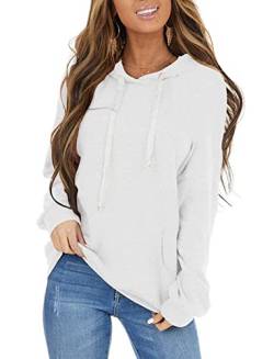 ticticlily Damen Pullover mit Kapuze Langarm V-Ausschnitt Hoodie Kapuzenpullover Casual Lose Sweatshirts mit Taschen Sweater Langarmshirts Oberteil Tops Pulli Herbst Winter Weiß S von ticticlily