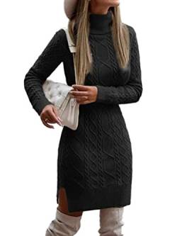 ticticlily Damen Pulloverkleid Winter Casual Langarm Rollkragen Pullover Einfarbig Pullikleid Minikleid Elegant Grobstrick Strickkleid B Schwarz S von ticticlily