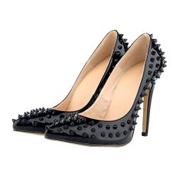 ticticlily Damen Pumps Lackabsatz High Heels Klassische Niet Damen Stiletto Pumps Frühling Sommer Pendler Heels Pumps Schwarz 37 EU von ticticlily