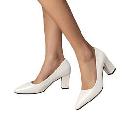 ticticlily Damen Pumps mit klobigem Absatz High Heels Pumps Spitzen Zehen Hochzeitsschuhe Brautschuhe Party Pumps Kleid Damenschuhe B Weiß 39 EU von ticticlily