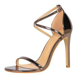 ticticlily Damen Sandaletten High Heels mit Pfennigabsatz Elegante Damen Pumps Sommer Sandalen Open Toe Absatzschuhe Sandalen A Bronze 37 EU von ticticlily