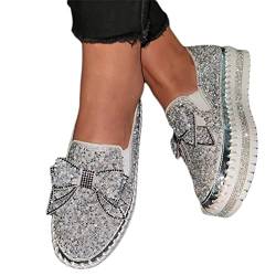 ticticlily Damen Schuhe Mode Strass Pailletten Beiläufig Sport Outdoor Leichtgewichts Laufschuhe Schnürsenkel Walkingschuhe Wanderschuhe D Silber 38 EU von ticticlily