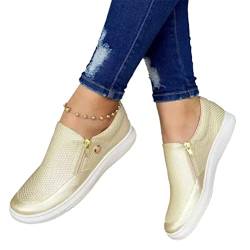 ticticlily Damen Slip On Sneaker Strass Leichte Atmungsaktiv Flats Freizeitschuhe Turnschuhe Bequem Outdoor Walking Schuhe B Gold 38 EU von ticticlily