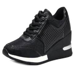 ticticlily Damen Sneakers Wedges Keilabsatz Sportschuhe Atmungsaktive Laufschuhe Outdoor Freizeitschuhe Turnschuhe A Schwarz 37 EU von ticticlily