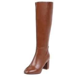 ticticlily Damen Stiefel High Heels Blockabsatz Boots Reißverschluss Chunky Heel Langschaftstiefel Winter Schuhe A Braun 42 EU von ticticlily