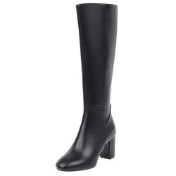 ticticlily Damen Stiefel High Heels Blockabsatz Boots Reißverschluss Chunky Heel Langschaftstiefel Winter Schuhe A Schwarz 45 EU von ticticlily