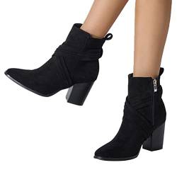 ticticlily Damen Stiefeletten Blockabsatz Spitze Wildleder Stiefel Herbst Frauen Chelsea Boots Schuhe Reißverschluss Winterstiefel Ankle Boots A Schwarz 37 EU von ticticlily