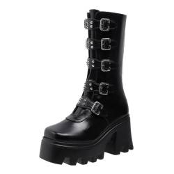 ticticlily Damen Stiefeletten Frauen Stiefel Plateau Kurzschaft Hohe Plateau Schuhe Bequem Winter Warm Motorradstiefel D Schwarz 41 EU von ticticlily