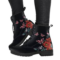 ticticlily Damen Stiefeletten Gothic Chelsea Stiefel Frauen Flache Biker Boots Springerstiefel Winter Knöchel Stiefel mit Blockabsatz Retro Drucken Kurze Stiefel A3 40 EU von ticticlily