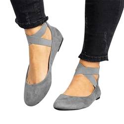 ticticlily Damen Weich Faux Wildleder Flach Spitze Pumps Schick Kreuz Schnüren Ballerinas Schuhe A Grau 39 EU von ticticlily