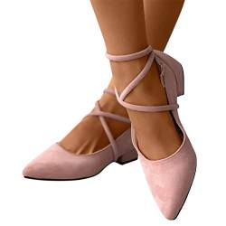 ticticlily Damen Weich Faux Wildleder Flach Spitze Pumps Schick Kreuz Schnüren Ballerinas Schuhe B Rosa 40 EU von ticticlily