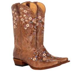 ticticlily Damen Western Cowboystiefel Retro Spitzschuh Chunky Heel Wide Calf Rider Boots Winter Knöchelschnalle Floral bestickte Mid Tube Stiefel Braun 42 EU von ticticlily