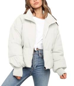 ticticlily Damen Winterjacke Kurz Übergangsjacke Puffer Jacke Einfarbig Casual Steppjacke Verdickterc Daunenjacke Mantel Warm Daunenmantel Herbst Winter Steppmantel A Weiß XS von ticticlily