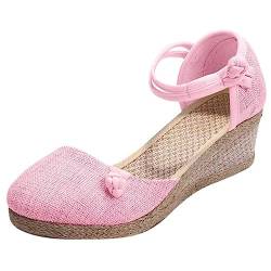 ticticlily Espadrilles Damen Plateau Wedges Sandaletten mit Geschlossene Keilabsatz Sommerschuhe Sommer Pumps Frauen Schuhe C Rosa 38 von ticticlily