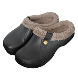 ticticlily Fell Hausschuhe Damen Herren Winter Clogs Gefüttert Unisex Gartenclogs Warme Plüsch Pantoffeln Wasserdicht Gartenschuhe rutschfeste Pantoletten for Home Indoor Outdoor A Grau 46/47 EU von ticticlily