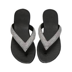 ticticlily Flache Sandalen Damen Bequem Flip Flops Flach Schuhe Sandaletten Sommer Freizeit Zehentrenner mit Glitzer Dekoration C Schwarz 39 EU von ticticlily