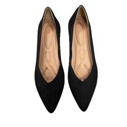 ticticlily Frauen Spitze Zehe Ballett Flach Strickkleid Schuhe Low Wedge Flache Schuhe Komfort Damen Ballerinas Slip On Flats Schuhe für Frau Klassische Schuhe A Schwarz 37 EU von ticticlily