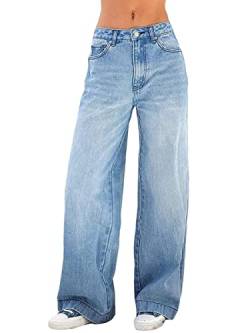 ticticlily Frühling Herbst Damen Breites Bein Jeans Hohe Taille Denim Hose Retro Lose Gerade Hose Koreanisch Strassenmode Pants B Blau S von ticticlily