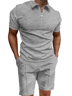 ticticlily Herren Trainingsanzug Sommer Sportanzug 2 Teiliges Business Polo Hemd Set Kurzarm T-Shirts Kurze Hose Freizeitanzug für Männer D Grau 3XL von ticticlily