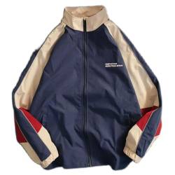 ticticlily Herren Varsity Jacke Motorradjacken Vintage Brief Print Patchwork Jacke Retro Racer Jacke Beige Übergroße Übermäntel A Blau L von ticticlily