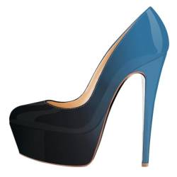 ticticlily High Heels Wildleder Stiletto Plateau Pump Elegante Runde Zehen High Heels Brautschuhe Party Pumps Kleid Damenschuhe Z Blau 37 EU von ticticlily