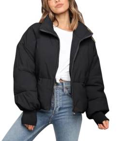 ticticlily Jacke Damen Herbst Winter Kurz Winterjacke Übergangsjacke Verdickterc Steppjacke Casual Warm Daunenjacke Mantel Klobig Puffer Jacken Daunenmantel für Frauen B Schwarz S von ticticlily