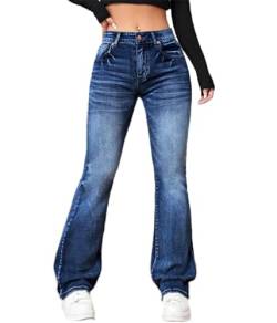ticticlily Jeans Damen Bootcut Skinny Stretch Hose Y2K Vintage High Waist Ausgestellte Denim Hosen Jeanshosen Casual Flared Hose 90er Streetwear A Dunkelblau L von ticticlily