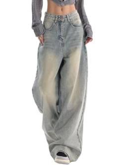 ticticlily Jeans Damen Y2K Style Weite Bein Gewaschene Denim Hosen Gerade Lose Straight Leg 90s E-Girl Casual Jeanshose Freizeithose Streetwear T6 Hellblau S von ticticlily