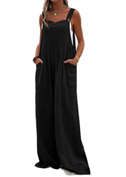 ticticlily Jumpsuit Damen Elegant Lange Sommer Hosen Onesie Casual Blumendrucken Playsuit Overalls Bekleidung Freizeitanzug Outfit Leicht Lose Latzhosen Große Größen für Frauen Schwarz M von ticticlily