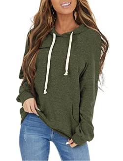 ticticlily Kapuzenpullover Damen Hoodie Lang Lose Winter Herbst Warm Pullover Langarm Sweatshirts mit Kapuze Kordelzug Langarmshirts mit Taschen Casual Oberteile Tops Armeegrün S von ticticlily