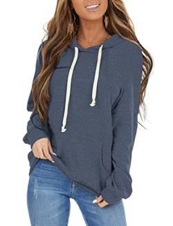 ticticlily Kapuzenpullover Damen Hoodie Lang Lose Winter Herbst Warm Pullover Langarm Sweatshirts mit Kapuze Kordelzug Langarmshirts mit Taschen Casual Oberteile Tops Navy Blau XL von ticticlily