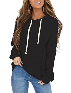 ticticlily Kapuzenpullover Damen Hoodie Lang Lose Winter Herbst Warm Pullover Langarm Sweatshirts mit Kapuze Kordelzug Langarmshirts mit Taschen Casual Oberteile Tops Schwarz M von ticticlily