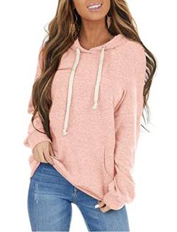 ticticlily Kapuzenpullover Damen Hoodie Pullover mit Kapuze Sweatshirt Rundhals Winterpullover Casual Langarmshirt Oberteil Pulli Outerwear Herbst Winter Frühling Hellrosa S von ticticlily