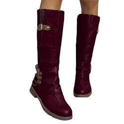 ticticlily Langschaft Stiefel Damen Cowboy Stiefel Retro Reißverschluß Boots Blockabsatz Winter Herbst Stiefel Westernstiefel Halbhohe Stiefel B Rot 38 EU von ticticlily