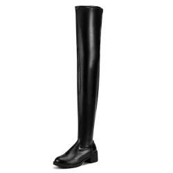 ticticlily Lederstiefel Damen Lange Stiefel Schnürstiefel Langschaftstiefel Wildleder Warme Kniehoch Stiefel Blockabsatz B Schwarz 42 von ticticlily