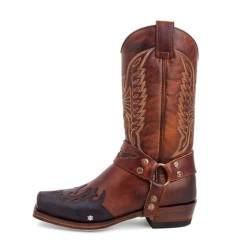 ticticlily Männer Ritter Stiefel Eckiger Zehenpartie Western Cowboystiefel Reitschuhe Stickerei Reiten Hohe Lange Stiefel Outdoor Wandern Große Schuhe Mode Braun 40 EU von ticticlily